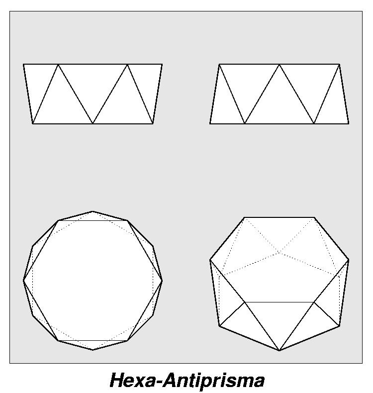 Hexa-Antiprisma (3,3,3,6) in 4-Seiten-Ansicht