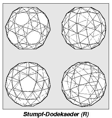 Stumpf-Dodekaeder (3,3,3,3,5) (rechtsdrehend) in 4-Seiten-Ansicht