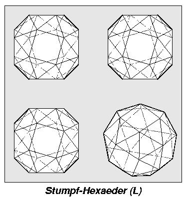 Stumpf-Hexaeder (3,3,3,3,4) (linksdrehend) in 4-Seiten-Ansicht